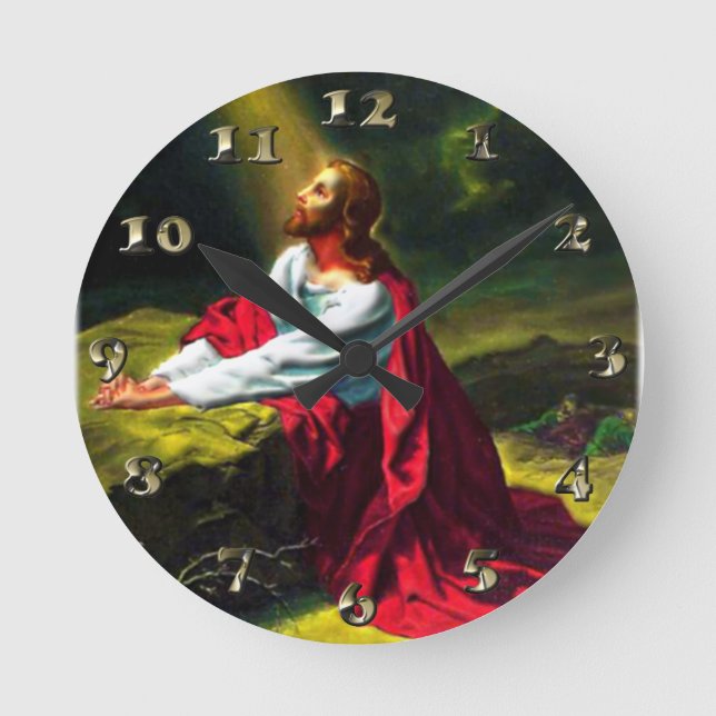 Jesus Christus Gebet im Garten von Gethsemane Runde Wanduhr (Vorderseite)