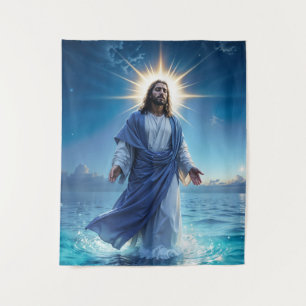 Jesus Christus geht auf der biblischen Wasserszene Wandteppich