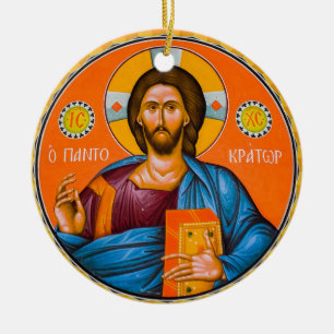 Jesus Christus hält das Evangelium-Ikone Keramik Ornament