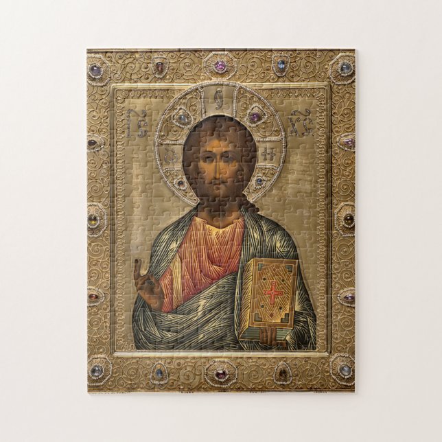 Jesus Christus hält die Evangelien Gold Juwelen Puzzle (Vertikal)