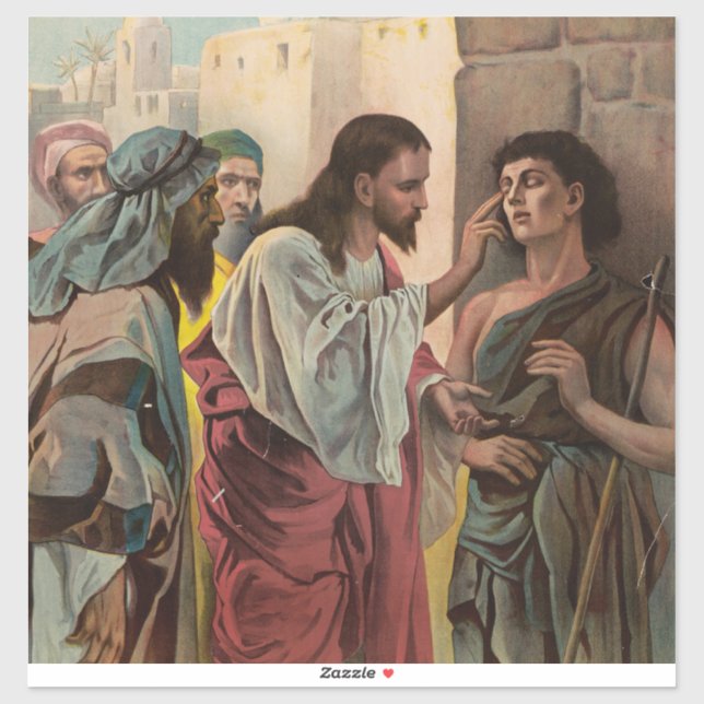 Jesus Christus heilt den blinden Mann Aufkleber (Blatt)