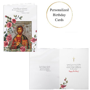 Jesus Christus Ikone rote Rosen Rebe orthodox Gebu Karte