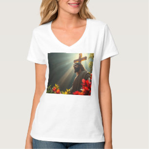 Jesus Christus im Garten Frauen-V-Nacken-T-Shirt T-Shirt