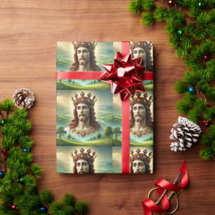 Jesus Christus in Kings Kronen Landschaft Kunst Geschenkpapier