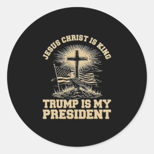 Jesus Christus ist König, Trump ist mein Präsident Runder Aufkleber