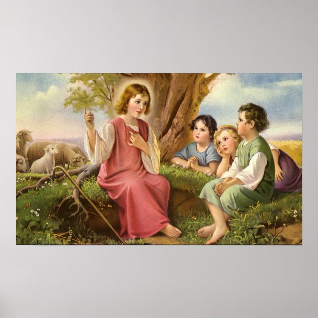 Jesus Christus lehrt Kinder, Vintage Religion Poster (Vorne)
