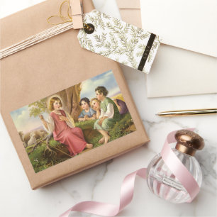 Jesus Christus lehrt Kinder, Vintage Religion Rechteckiger Aufkleber