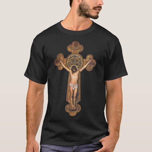 Jesus Christus Leidenschaft Crucifixe St Benedikt  T-Shirt (Vorderseite)