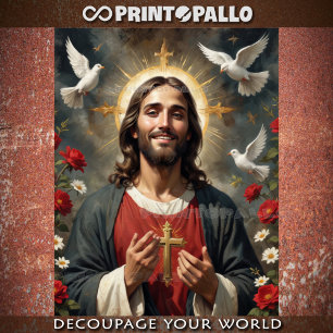 Jesus Christus mit Blume und heiligen Tauben erobe Seidenpapier