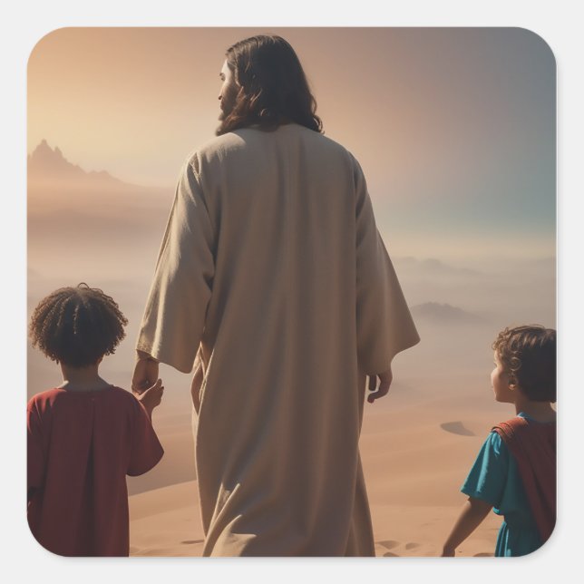 Jesus Christus mit den Kindern Quadratischer Aufkleber (Vorderseite)