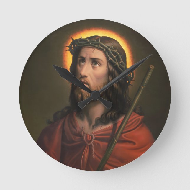 Jesus Christus mit der Krone von Thorns Runde Wanduhr (Vorderseite)