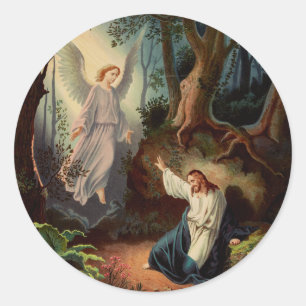 Jesus Christus mit Engel Runder Aufkleber