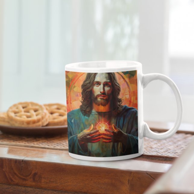 Jesus Christus mit glühendem Herz Version 8 Kaffeetasse (Jesus Christ with Glowing Heart version 8 Coffee Mug
)