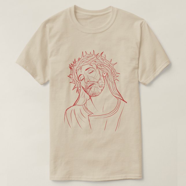 Jesus Christus mit Krone von Thorns Portrait Rot T-Shirt (Design vorne)
