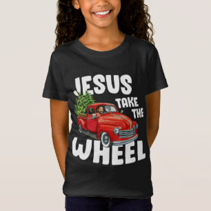 Jesus Christus nimmt das Rad Red Truck Weihnachtsz T-Shirt