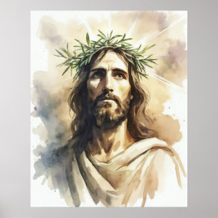 Jesus Christus Portrait mit einer Olive Branch Cro Poster