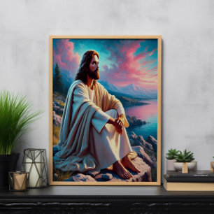 Jesus Christus reflektiert neben der sanften Küste Poster