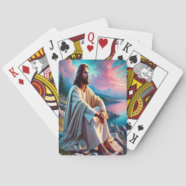 Jesus Christus reflektiert neben der sanften Küste Spielkarten (Rückseite)
