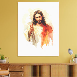 Jesus Christus reicht Hände Aquarellmalerei Leinwanddruck