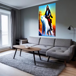 Jesus Christus reitet einen Eisbär   AI Art Poster