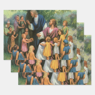 Jesus Christus segnet Kinder, Vintage Religion Geschenkpapier Set
