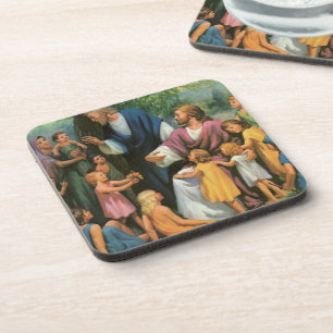 Jesus Christus segnet Kinder, Vintage-Religion Getränkeuntersetzer