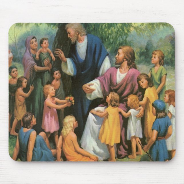Jesus Christus segnet Kinder, Vintage Religion Mousepad (Vorne)