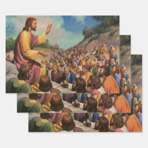 Jesus Christus Sermon auf dem Berg, Vintage Religi Geschenkpapier Set