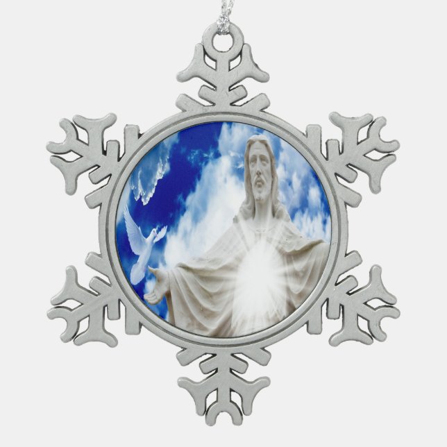 Jesus Christus Sohn Gottes hat Barmherzigkeit Schneeflocken Zinn-Ornament (Vorderseite)
