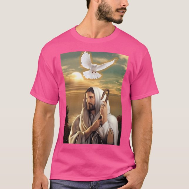 Jesus Christus Sonnenuntergang mit weißer Taube T-Shirt (Vorderseite)