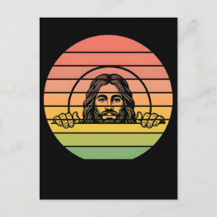 Jesus Christus späht Gesicht Sonnenuntergang Vinta Feiertagspostkarte