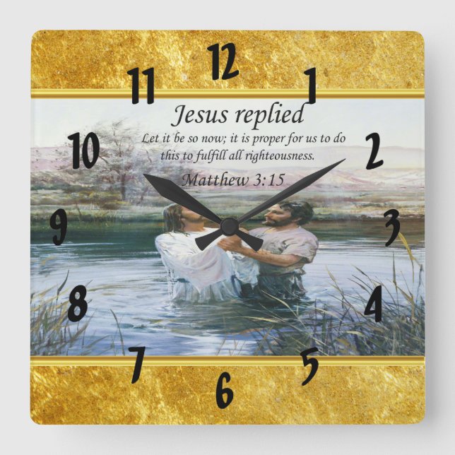 Jesus Christus-Taufebild zwei Quadratische Wanduhr (Vorderseite)