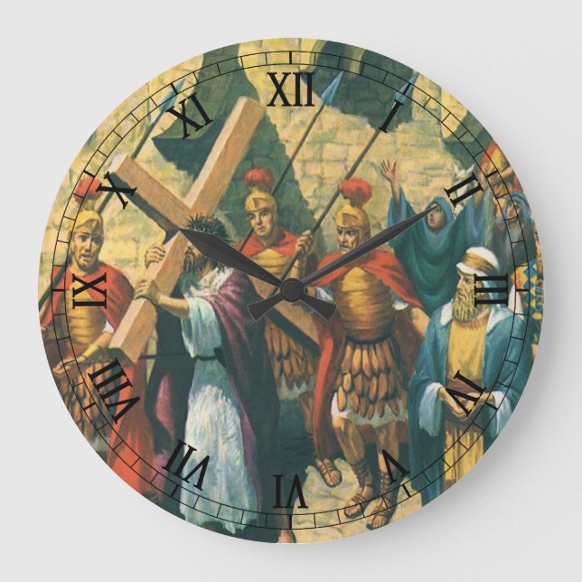 Jesus Christus trägt das Kreuz zu seiner Kreuzigun Große Wanduhr (Vorderseite)