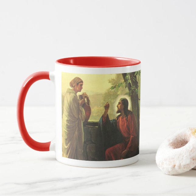 Jesus Christus und der gute Samariter am Brunnen Tasse (Mit Donut)