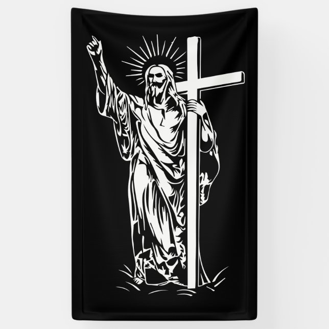 Jesus Christus und ein Kreuz Banner (Vertikal)