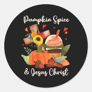 Jesus Christus und Pumpkin Gewürz Herbst Kaffee Runder Aufkleber