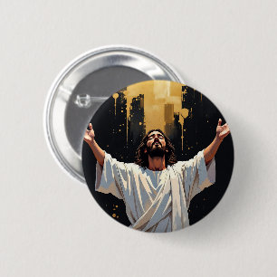 Jesus Christus unser Erlöser Schwarz und Gold Button