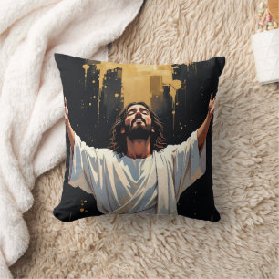 Jesus Christus unser Erlöser Schwarz und Gold Kissen