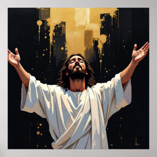 Jesus Christus unser Erlöser Schwarz und Gold Poster