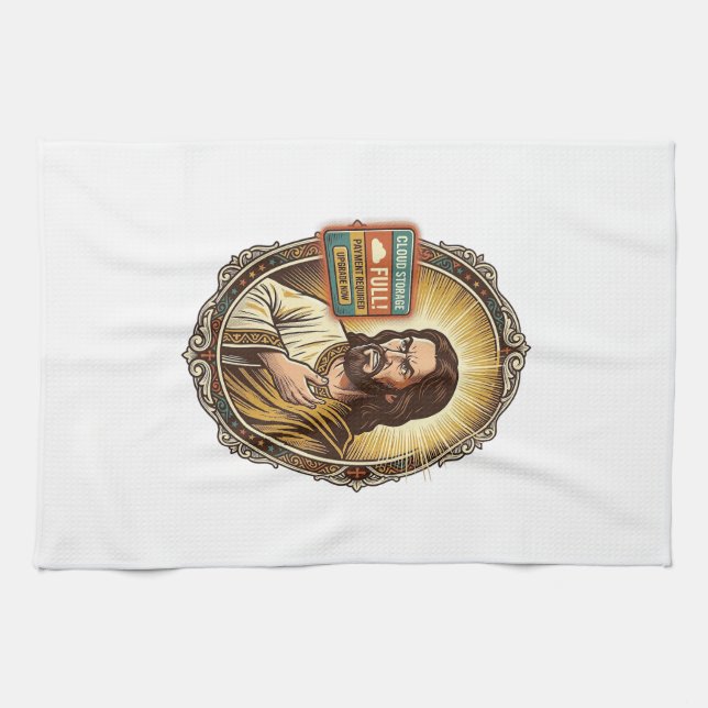 Jesus Cloud-Speicher voll Warnung Paywall Tech Hum Geschirrtuch (Horizontal)