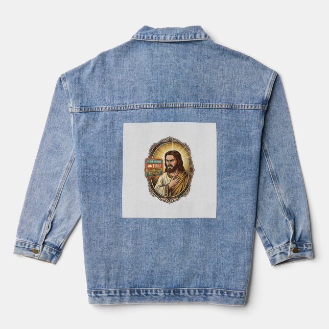 Jesus Cloud-Speicher voll Warnung Paywall Tech Hum Jeansjacke (Rückseite)