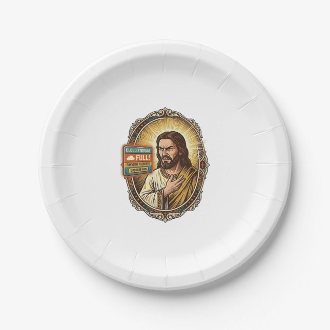 Jesus Cloud-Speicher voll Warnung Paywall Tech Hum Pappteller (Vorderseite)