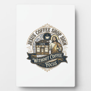Jesus Coffeeshop-Schild ohne Kaffee-Fokus Jesus Fotoplatte