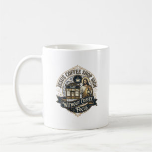 Jesus Coffeeshop-Schild ohne Kaffee-Fokus Jesus Kaffeetasse
