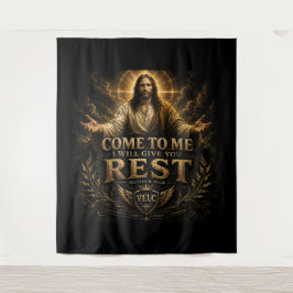 Jesus Come to Me Christian Gold Sacred Art Wandteppich