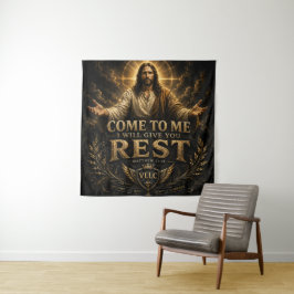 Jesus Come to Me Christian Gold Sacred Art Wandteppich
