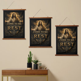 Jesus Come to Me Christian Gold Sacred Art Wandteppich Mit Holzrahmen