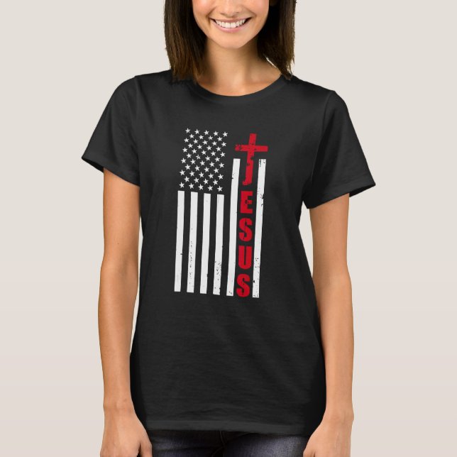 jesus cross american us flag christian easter day  T-Shirt (Vorderseite)