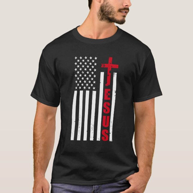 jesus cross american us flag christian easter day  T-Shirt (Vorderseite)
