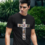 Jesus Cross Foto Collage T-Shirt<br><div class="desc">Urbaner religiöser schwarzer T - Shirt mit dem Kreuz des Jesus Christ aus 12 personalisierten Fotos. Ideal für den täglichen Gebrauch oder für einen Gedenkgottesdienst zum Gedenken an einen verstorbenen Liebsten! Foto Tipp: Fotos in Quadrate schneiden, bevor Sie sicherstellen, dass Betreff im Zentrum für beste Ergebnisse ist.</div>